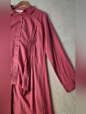 Peace Love World Dark Rose Boheme Pintuck Sharkbite Hem Linen Tunic M NWOT